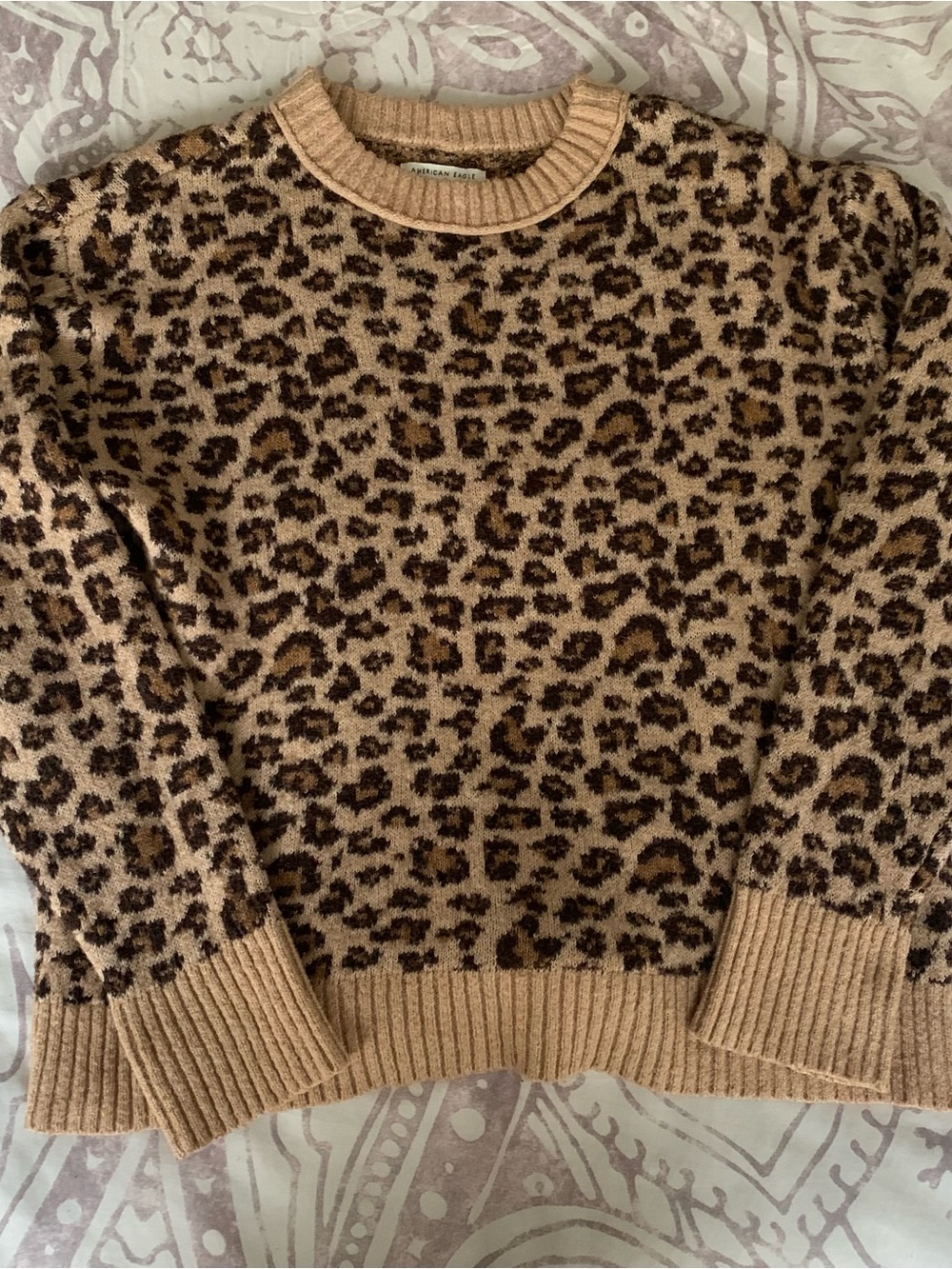 Leopard Print Crewneck Sweater - Beige/Brown